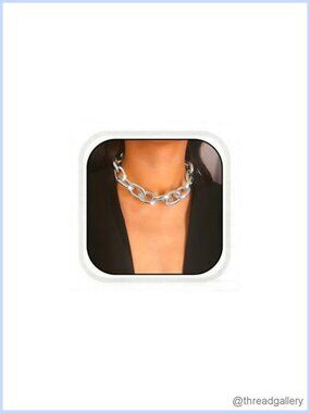Chunky Cuban Link Chain Choker Necklace Alloy 33cm with Extension